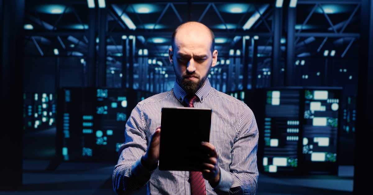 IT manager technical support operator checking data base.