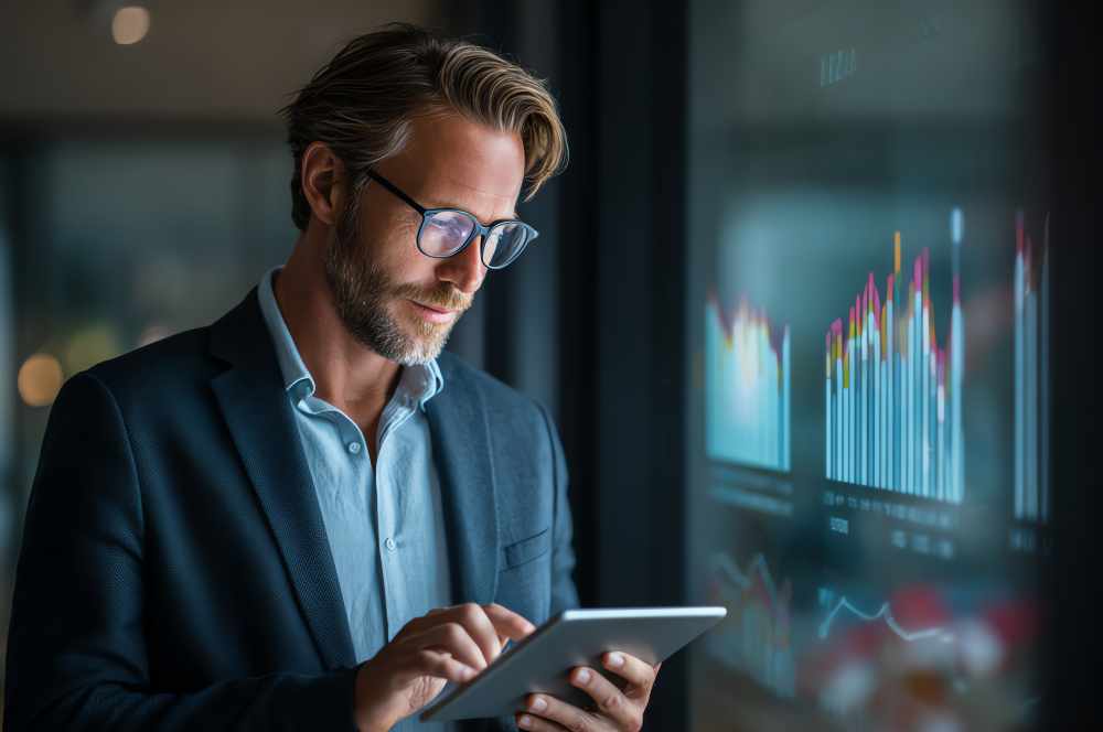 man looking at performance indicators